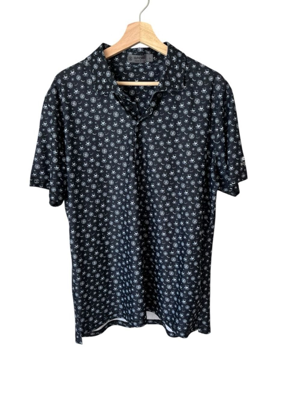 G/FORE G4 Sketch Printed Skulls Tour Logo All Over Print Golf Polo Size Men’s L